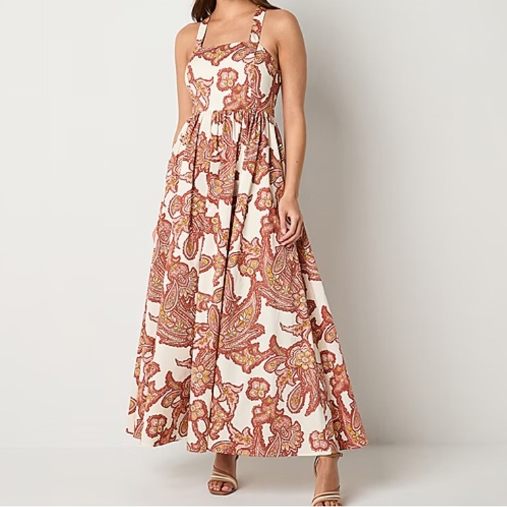 Worthington Paisley Maxi Dress in Cream and Brown
